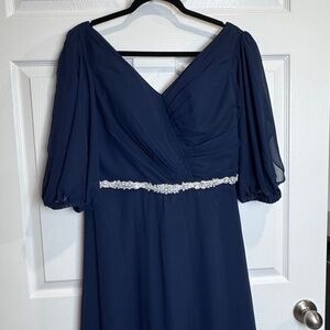 Missacc Navy Evening/Mother of the Bride Dress, V Neck, Empire Waist EUC Size 8